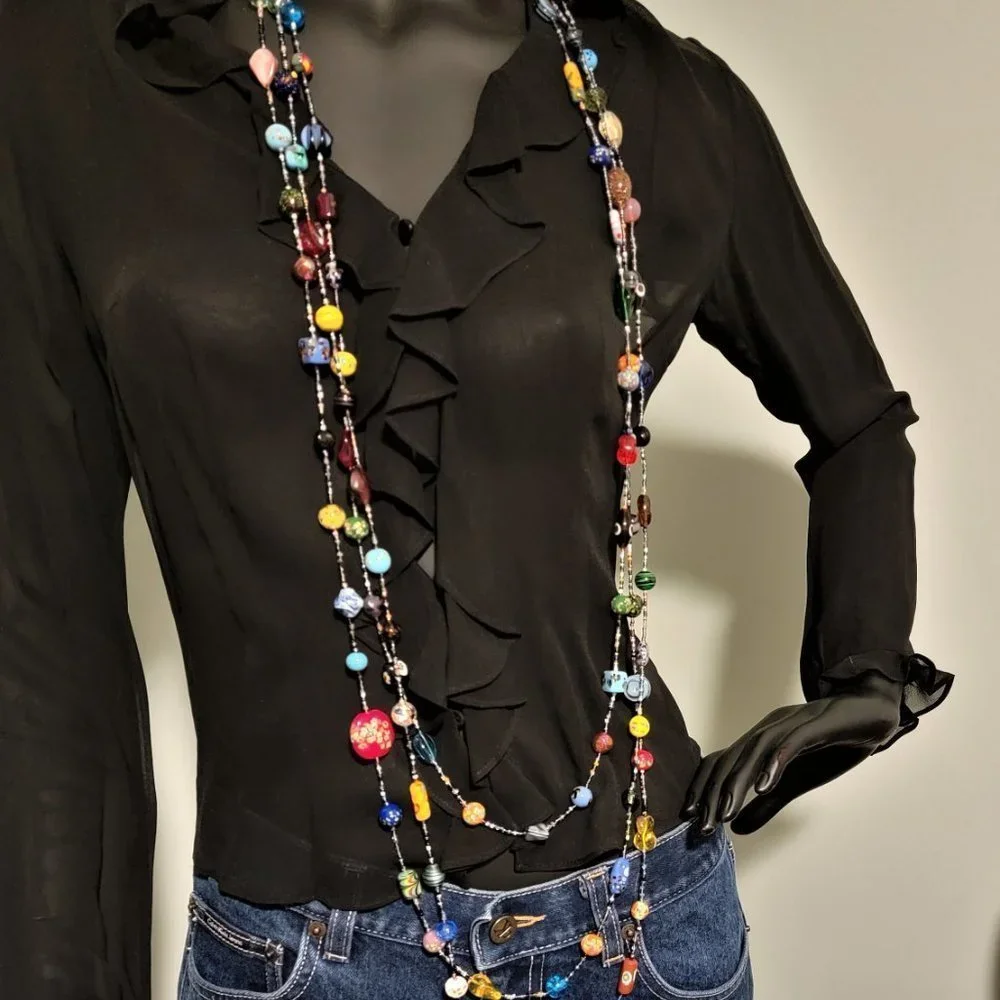 FABULOUS Vintage ITALIAN GLASS BEAD Triple Strand Necklace - Picture 3 of 8